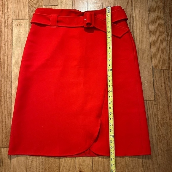 Halogen Daring Bright Red Wrap Midi A-Line Skirt with Large Buckle Belt Size 14 - Picture 8 of 10